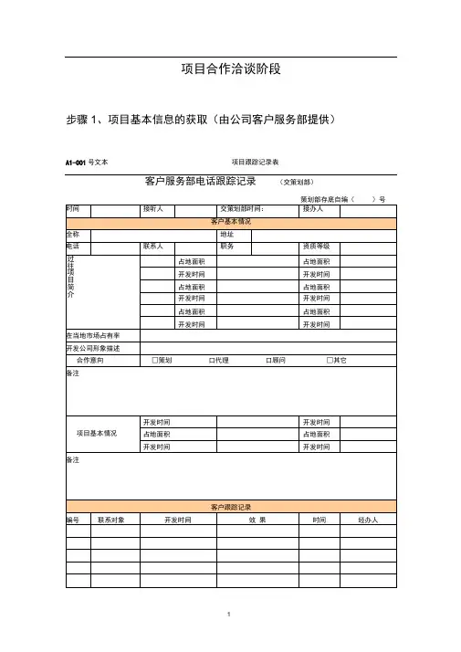 “云南”项目战略项目合作洽谈阶段步骤与表格