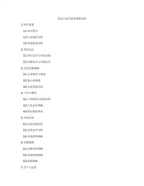 创业计划书基本构架包括