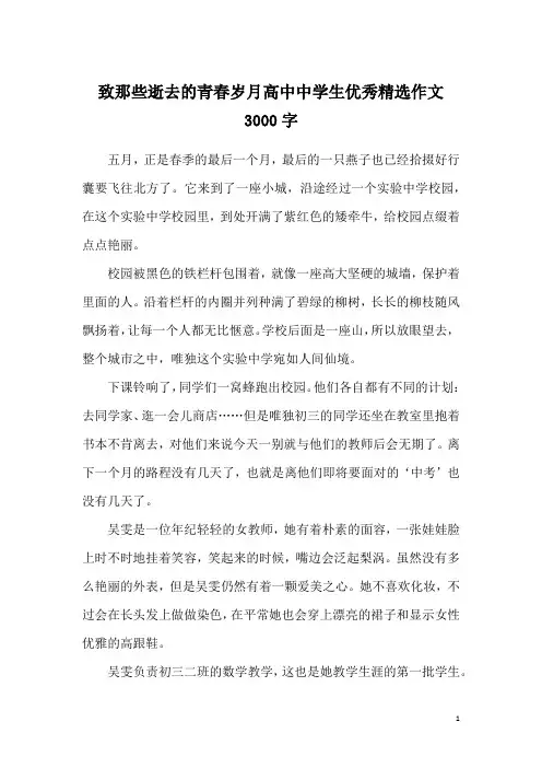 致那些逝去的青春岁月高中中学生优秀精选作文3000字