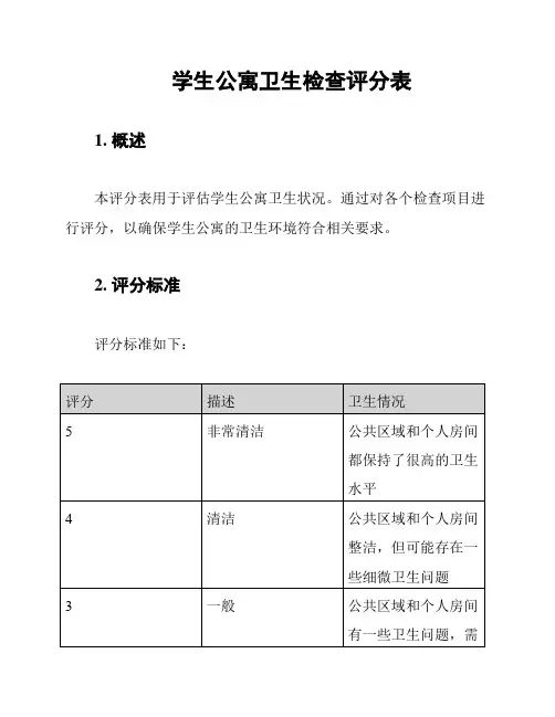 学生公寓卫生检查评分表