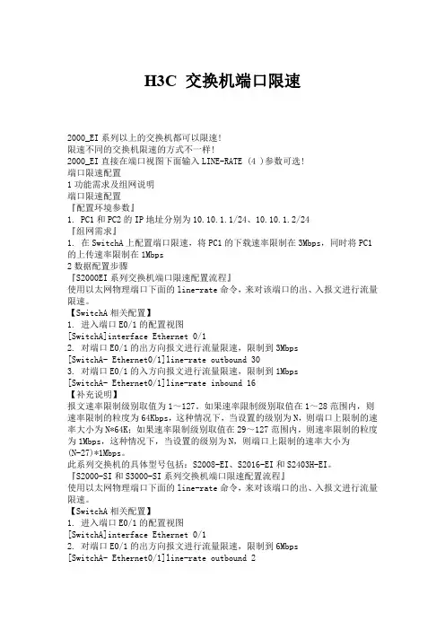 H3C网络技术端口限速汇总