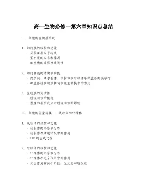 高一生物必修一第六章知识点总结