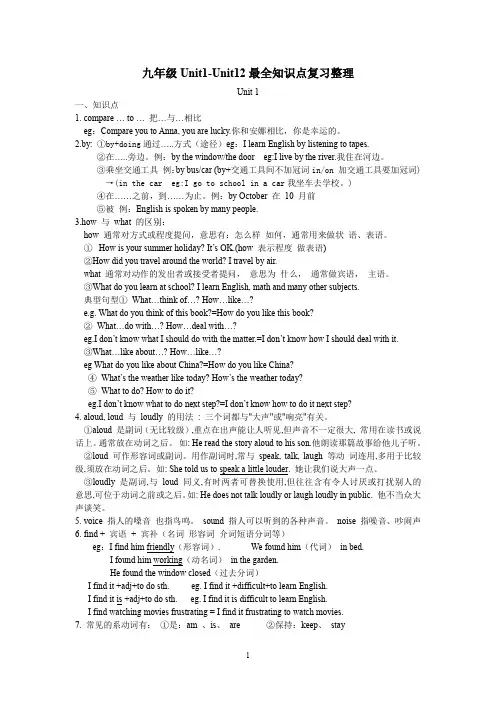 九年级Unit1-Unit12最全知识点复习整理