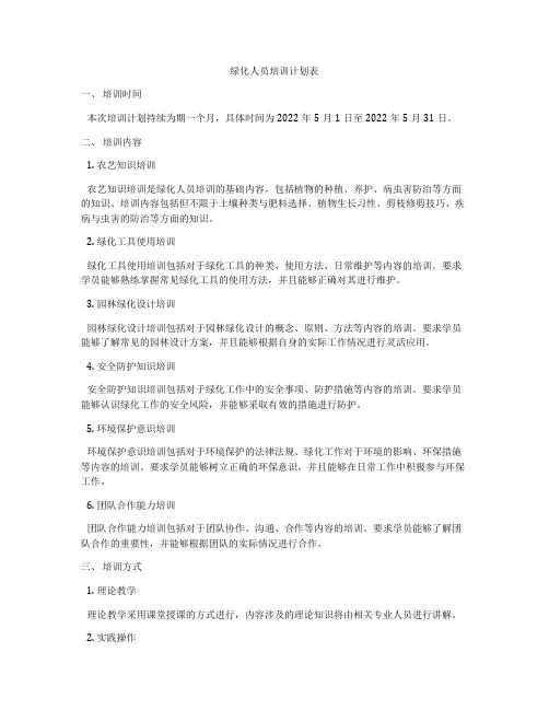 绿化人员培训计划表
