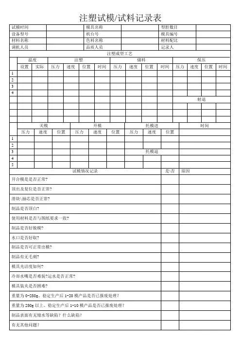 试模记录表