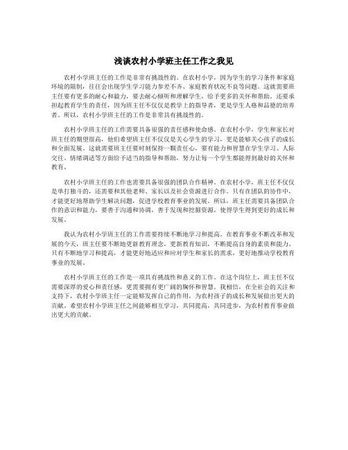 浅谈农村小学班主任工作之我见