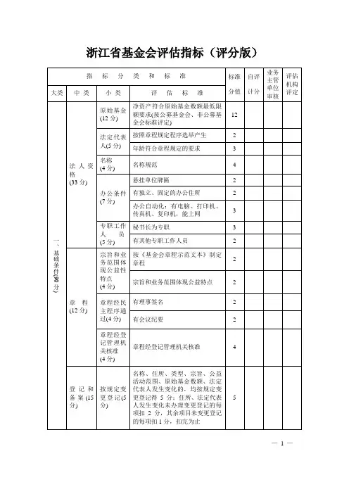 浙江省基金会评估指标(评分版)