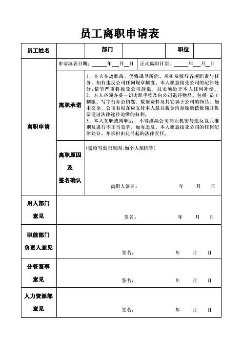 员工离职申请表