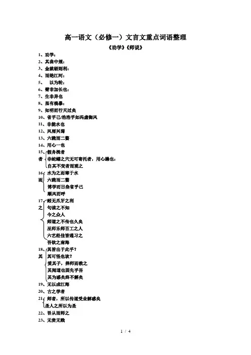 高一语文(必修一)文言文重点词语整理