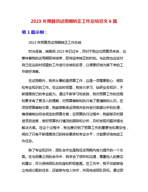 2023年预算员试用期转正工作总结范文6篇