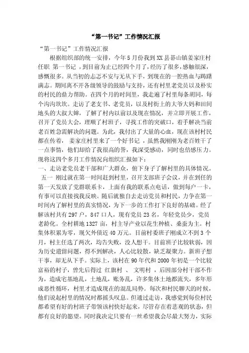 “第一书记”工作情况汇报（精简篇）