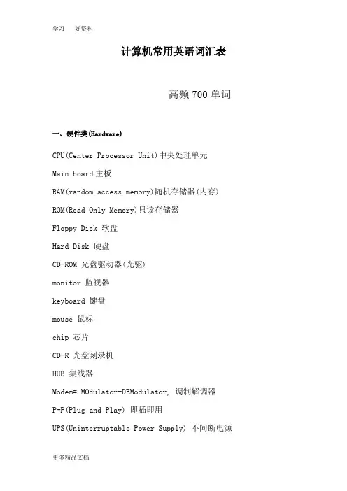 计算机英语-计算机常用英语词汇表汇编