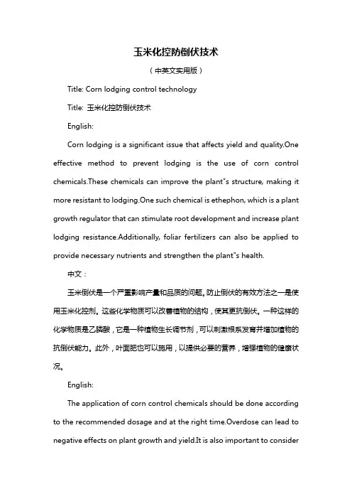 玉米化控防倒伏技术