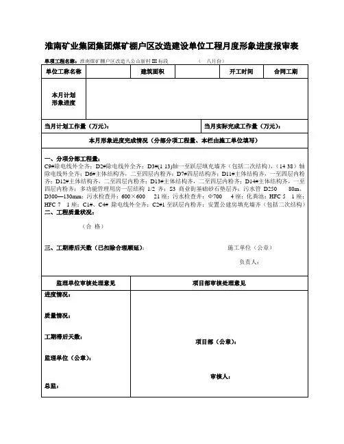 工程月度形象进度报审表