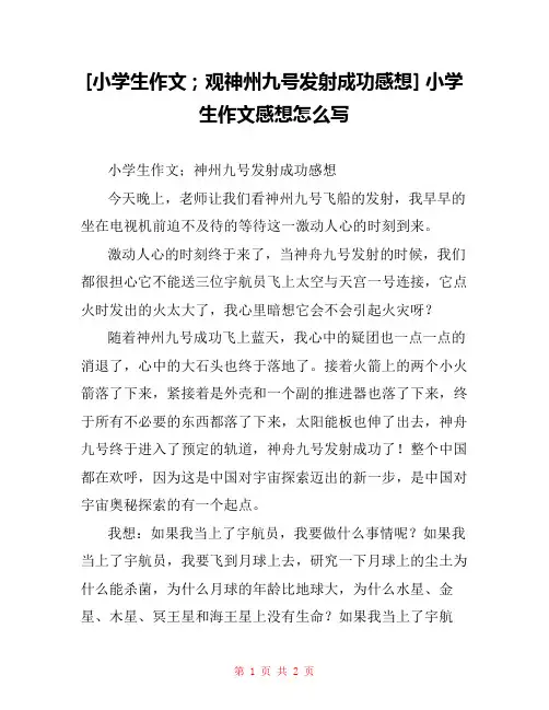 [小学生作文;观神州九号发射成功感想] 小学生作文感想怎么写