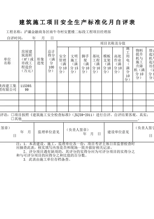 建筑施工项目安全生产标准化月自评表