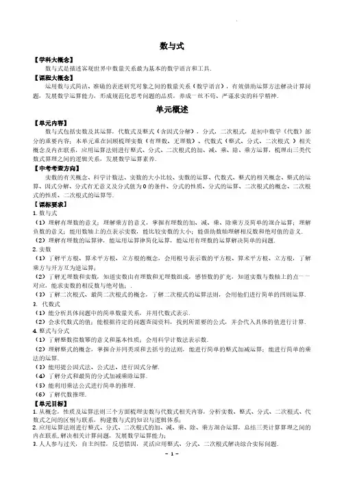 2024年九年级中考数学一轮复习大单元《数与式》学习设计