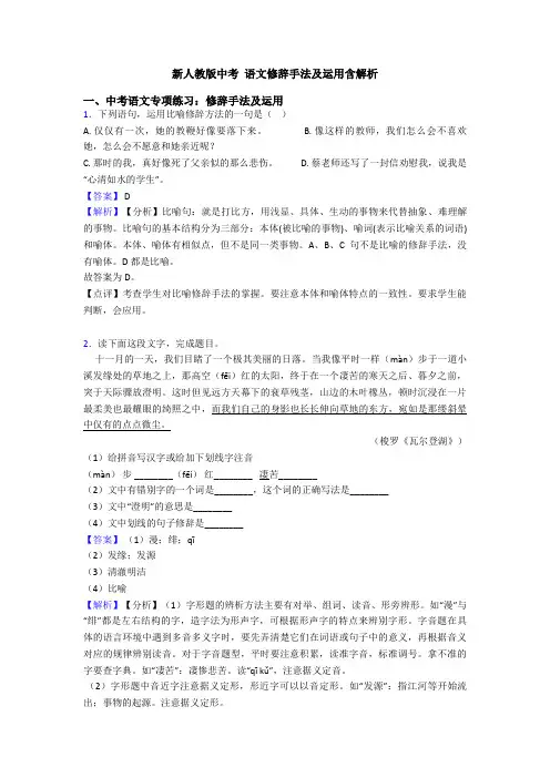 新人教版中考 语文修辞手法及运用含解析