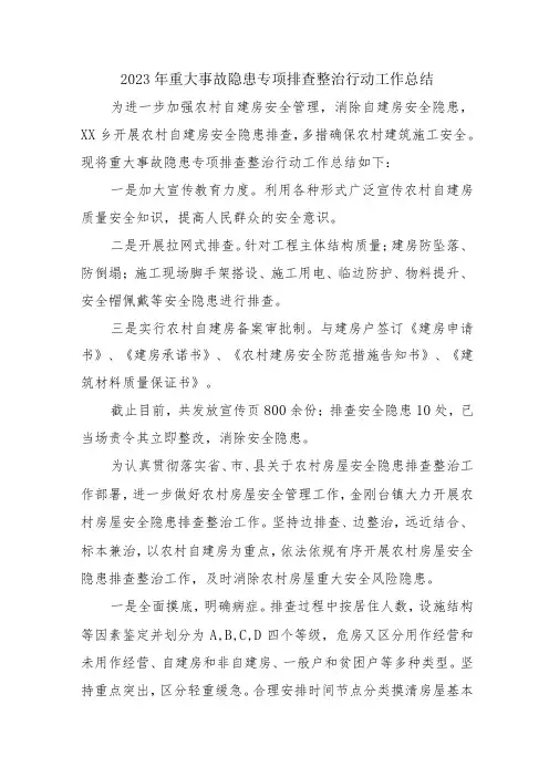 医院开展2023年重大事故隐患专项排查整治行动工作总结(4份)