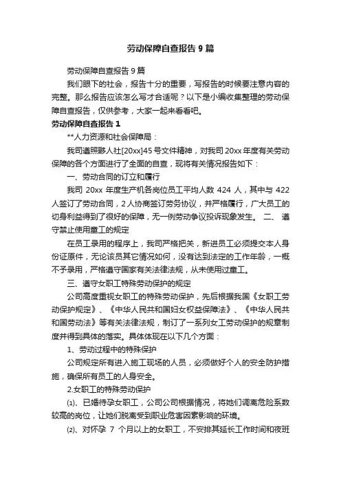劳动保障自查报告9篇