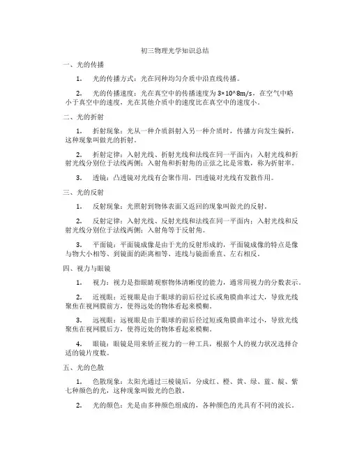 初三物理光学知识总结