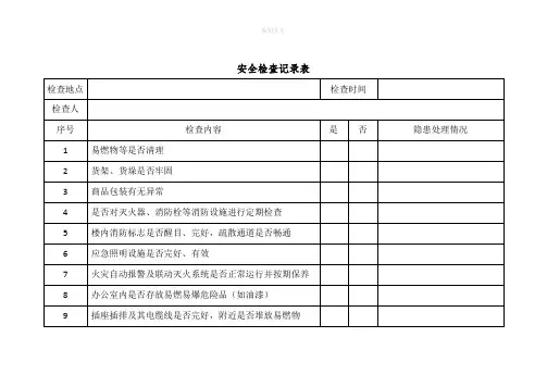 办公楼安全检查记录表