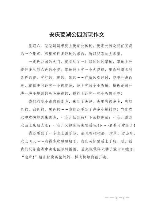 安庆菱湖公园游玩作文