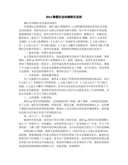 2014寒假社会实践报告总结