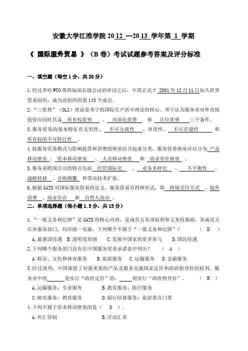 国际服务贸易B卷及答案