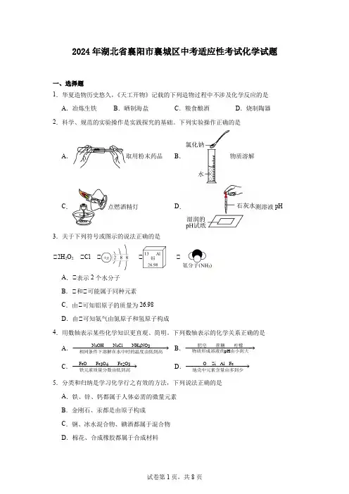 2024年湖北省襄阳市襄城区中考适应性考试化学试题