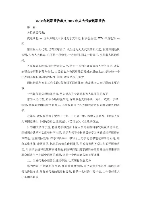 2019年述职报告范文 2019年人大代表述职报告 精品
