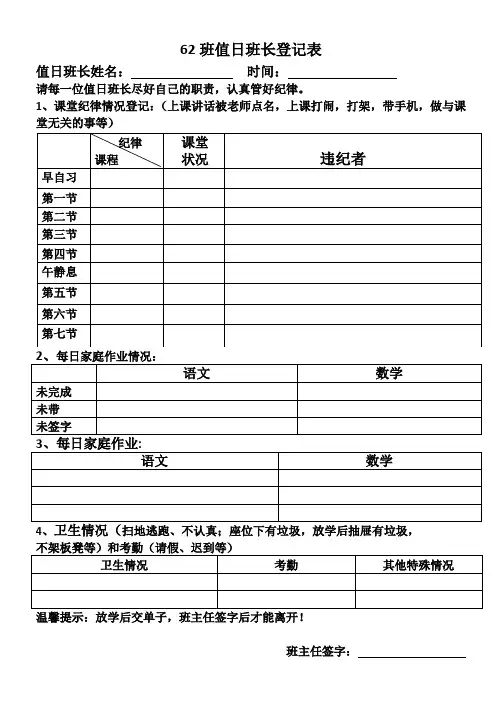 值日班长登记表