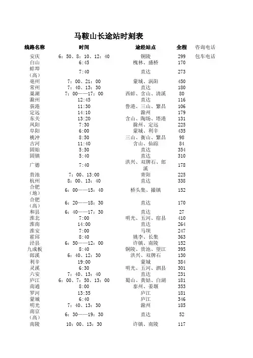 马鞍山长途汽车站车次信息