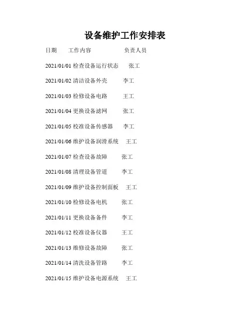 设备维护工作安排表