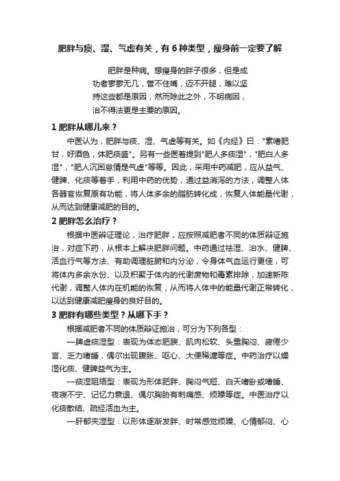 肥胖与痰、湿、气虚有关，有6种类型，瘦身前一定要了解