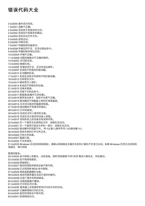 错误代码大全