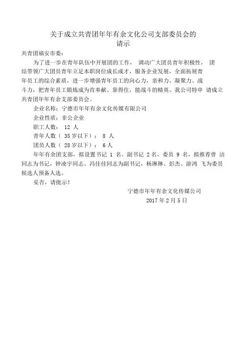 成立团支部的请示