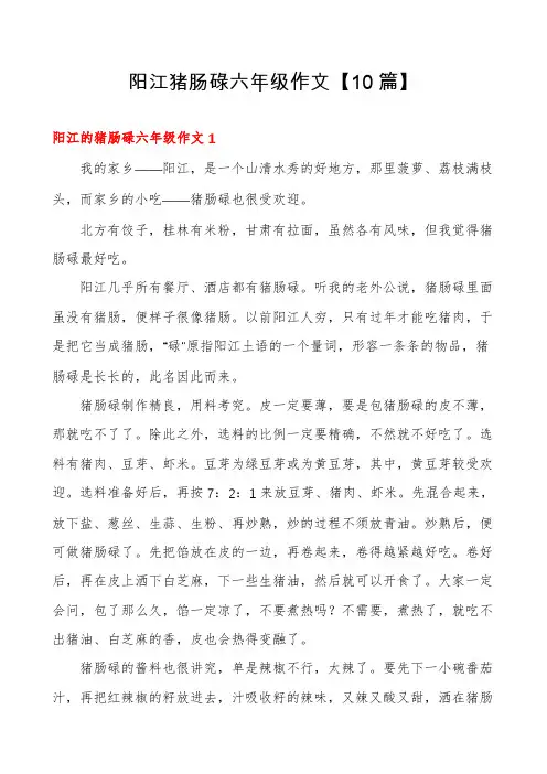 阳江猪肠碌六年级作文【10篇】