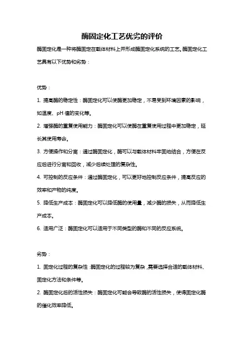 酶固定化工艺优劣的评价