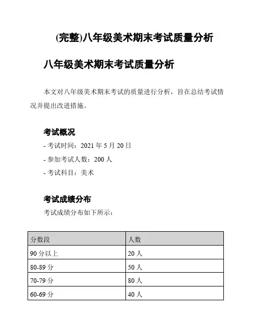 (完整)八年级美术期末考试质量分析