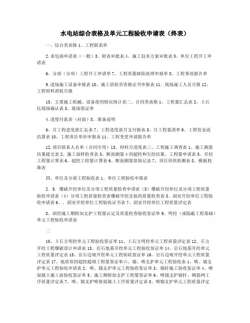 水电站综合表格及单元工程验收申请表(终表)