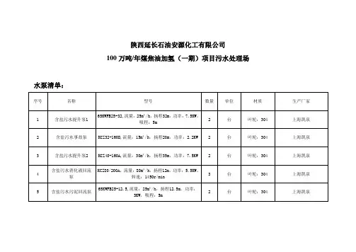 污水所有泵清单表