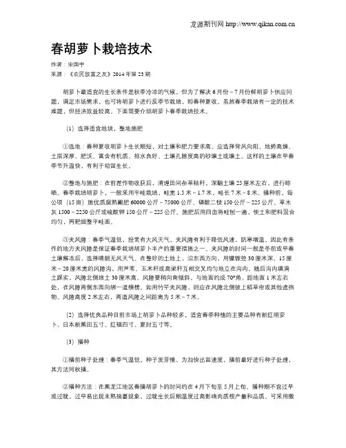 春胡萝卜栽培技术