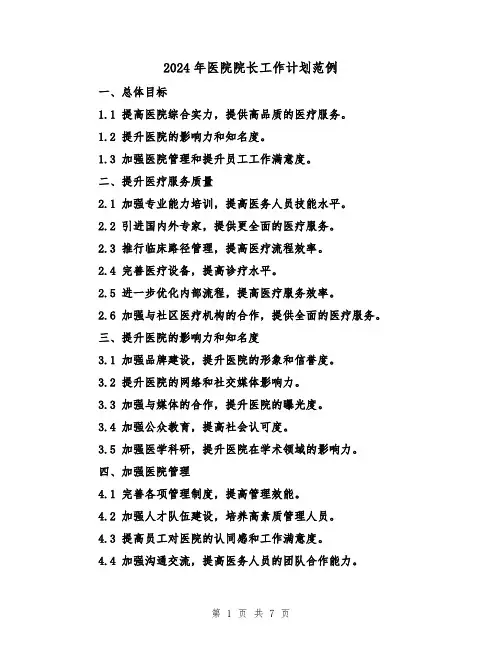 2024年医院院长工作计划范例(三篇)