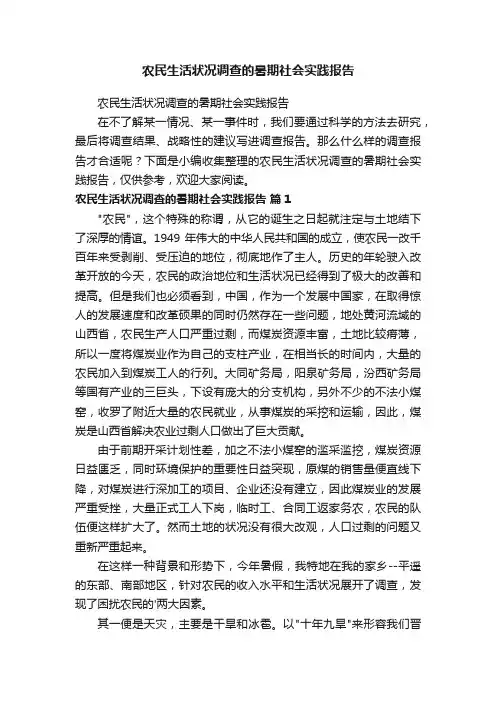 农民生活状况调查的暑期社会实践报告