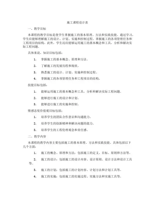 施工组织课程设计表