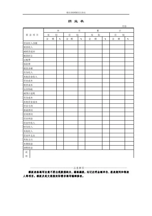 损益表模板