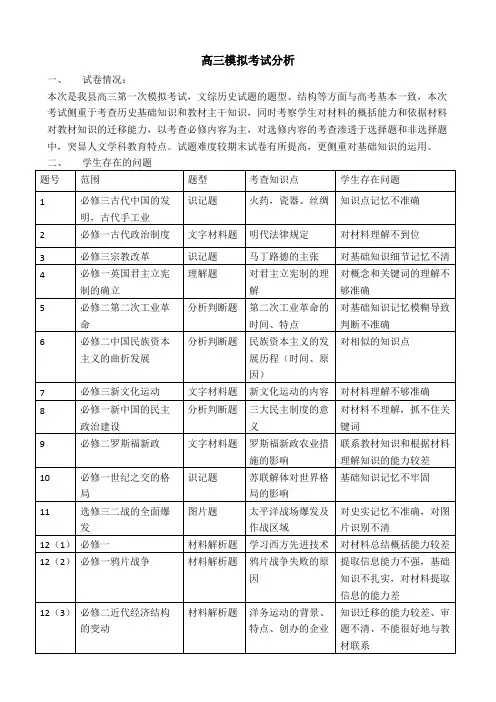 高三模拟考试分析