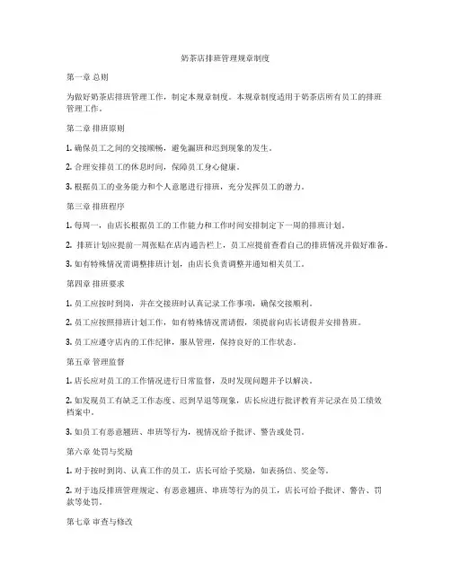 奶茶店排班管理规章制度