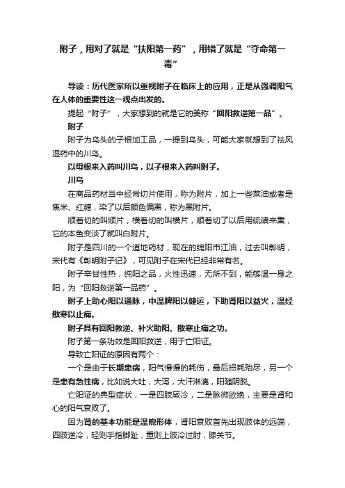 附子，用对了就是“扶阳第一药”，用错了就是“夺命第一毒”
